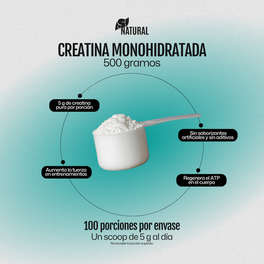 Snatural Creatina Monohidratada 100% Pura Sin Sabor 500 G | Alta Absorción | 100 Porciones | Disuelve Rápido | Con Scoop Dosificador de 5 G | PreWorkout - Creatina Mujer / Hombre - Gym | Creatine