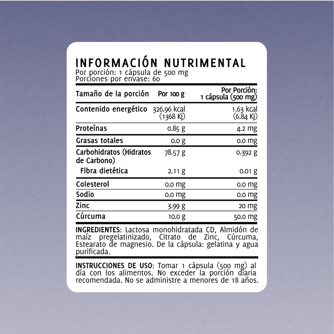 Citrato de Zinc + Cúrcuma | 60 Cápsulas