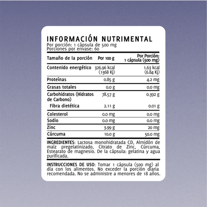 Citrato de Zinc + Cúrcuma | 60 Cápsulas